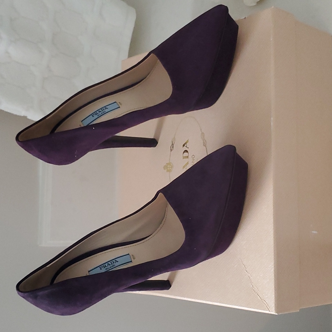 Nwt Authentic Prada Suede Purple Platform Heels